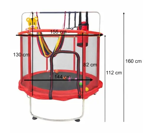 Bērnu batuts dārza bumbu tīkls basketbola 150cm sarkans