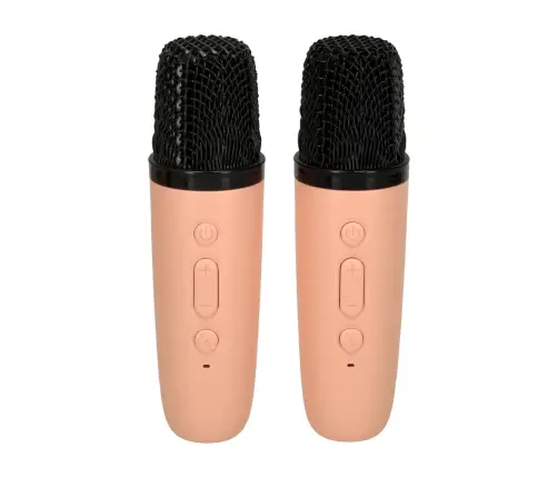 Karaoke komplekts 2 mikrofoni + portatīvais skaļrunis BLUETOOTH USB LED rozā krāsā