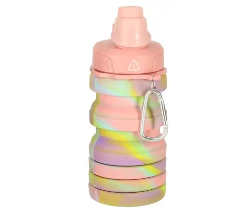 Ūdens pudele bidons silikona locīšanas ar rokturi sporta 500ml varavīksne
