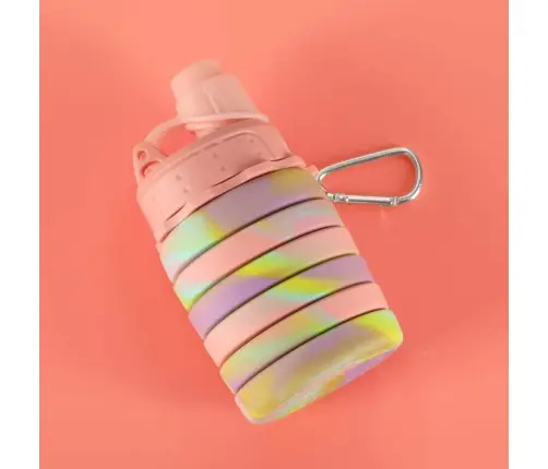 Ūdens pudele bidons silikona locīšanas ar rokturi sporta 500ml varavīksne