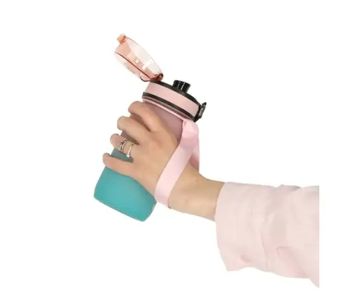 Ūdens pudele bidons ar salmiņa rokturi sporta 600ml rozā-zils