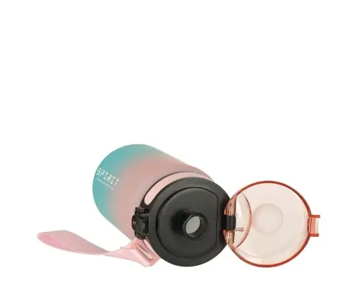 Ūdens pudele bidons ar salmiņa rokturi sporta 600ml rozā-zils