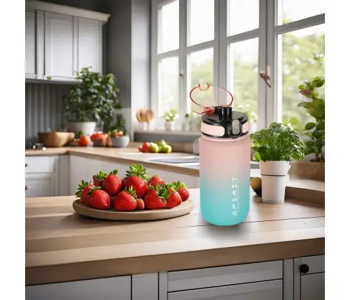 Ūdens pudele bidons ar salmiņa rokturi sporta 600ml rozā-zils