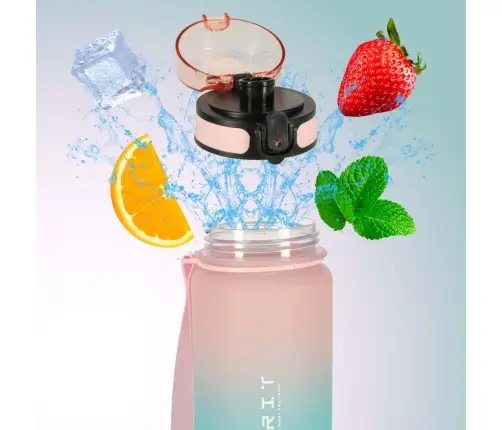 Ūdens pudele bidons ar salmiņa rokturi sporta 600ml rozā-zils