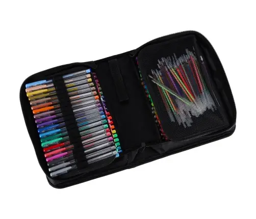 Krāsainas želejas pildspalvas futrālī 100 gab. + 100 uzpildes flakoni