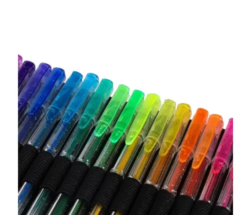 Krāsainas želejas pildspalvas futrālī 100 gab. + 100 uzpildes flakoni