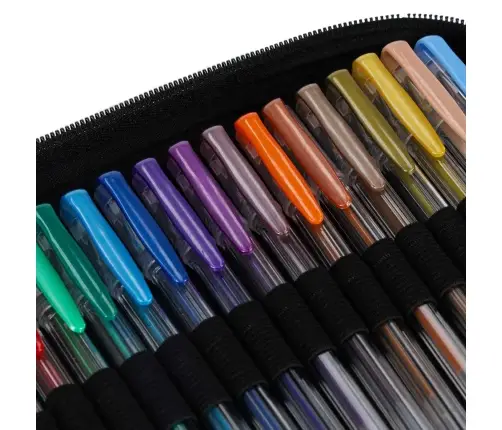 Krāsainas želejas pildspalvas futrālī 100 gab. + 100 uzpildes flakoni