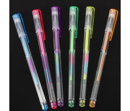 Krāsainas želejas pildspalvas futrālī 100 gab. + 100 uzpildes flakoni