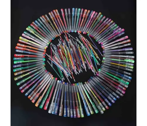 Krāsainas želejas pildspalvas futrālī 100 gab. + 100 uzpildes flakoni