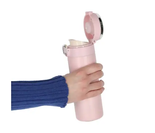 Termiskā krūze ar iemuti LED termoss 420ml rozā krāsā