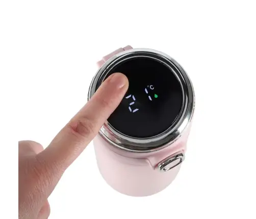 Termiskā krūze ar iemuti LED termoss 420ml rozā krāsā