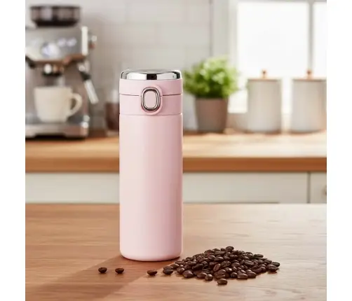 Termiskā krūze ar iemuti LED termoss 420ml rozā krāsā