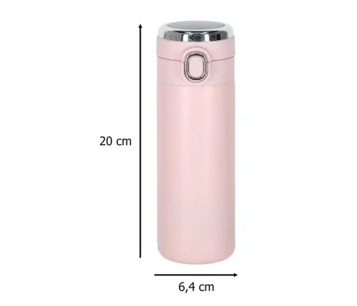 Termiskā krūze ar iemuti LED termoss 420ml rozā krāsā