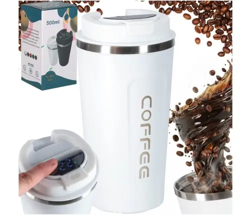 Termiskā krūze ar iemuti LED termoss 500ml balta
