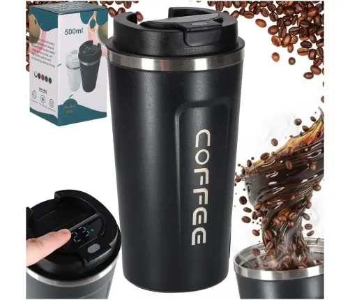 Termiskā krūze ar iemuti LED termoss 500ml melns