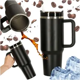 Termiskā krūze ar salmiņu un rokturi termoss 1200ml melns