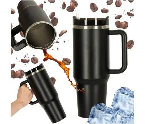Termiskā krūze ar salmiņu un rokturi termoss 1200ml melns