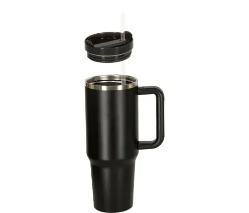 Termiskā krūze ar salmiņu un rokturi termoss 1200ml melns
