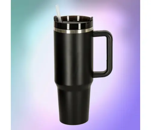 Termiskā krūze ar salmiņu un rokturi termoss 1200ml melns