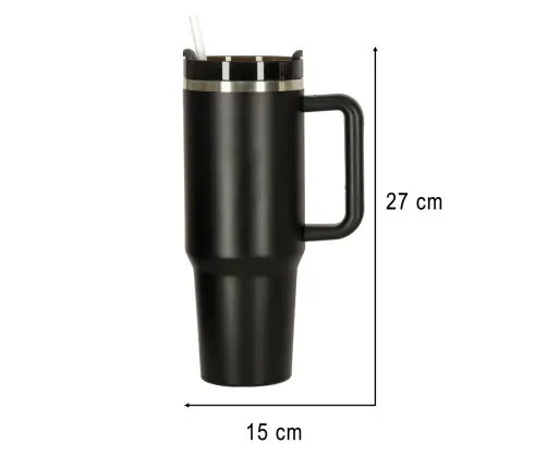 Termiskā krūze ar salmiņu un rokturi termoss 1200ml melns
