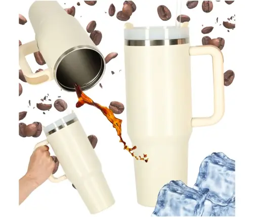 Termiskā krūze ar salmiņu un rokturi termoss 1200ml krēms