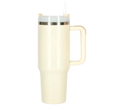 Termiskā krūze ar salmiņu un rokturi termoss 1200ml krēms