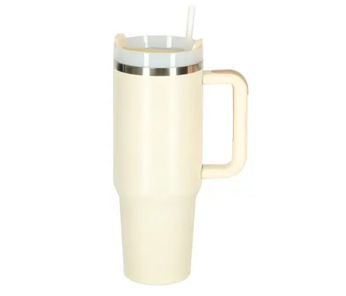 Termiskā krūze ar salmiņu un rokturi termoss 1200ml krēms