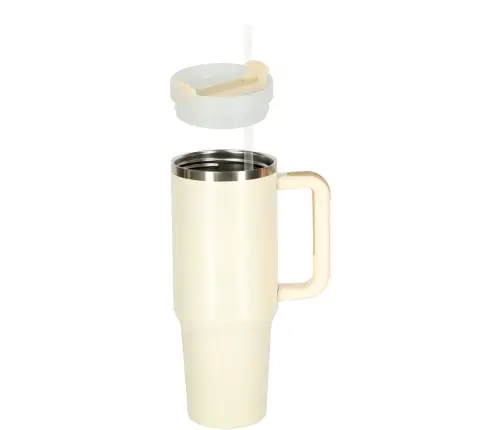 Termiskā krūze ar salmiņu un rokturi termoss 1200ml krēms