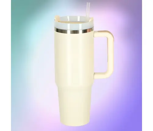 Termiskā krūze ar salmiņu un rokturi termoss 1200ml krēms