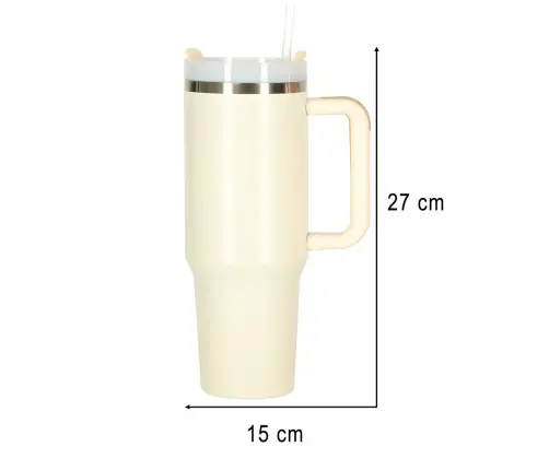 Termiskā krūze ar salmiņu un rokturi termoss 1200ml krēms