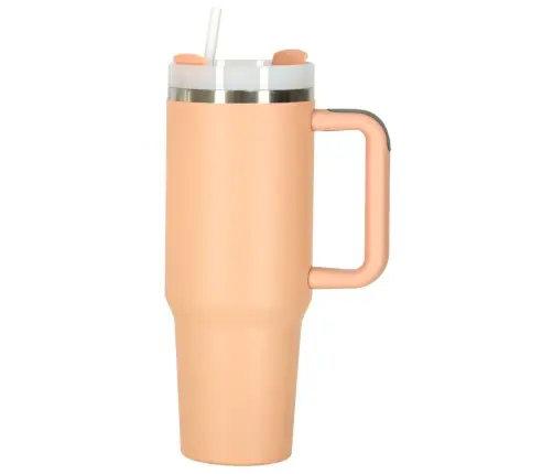 Termiskā krūze ar salmiņu un rokturi termoss 1200ml pulverveida rozā krāsā