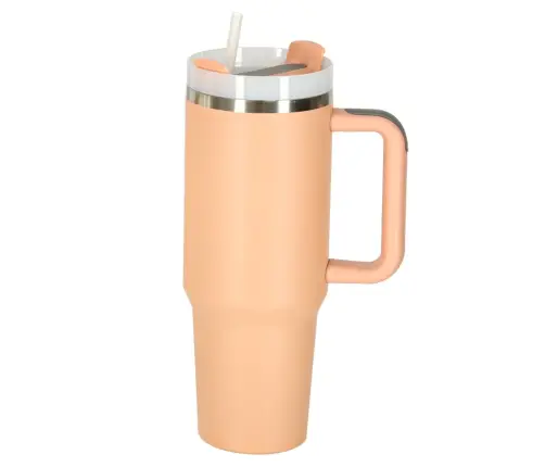 Termiskā krūze ar salmiņu un rokturi termoss 1200ml pulverveida rozā krāsā