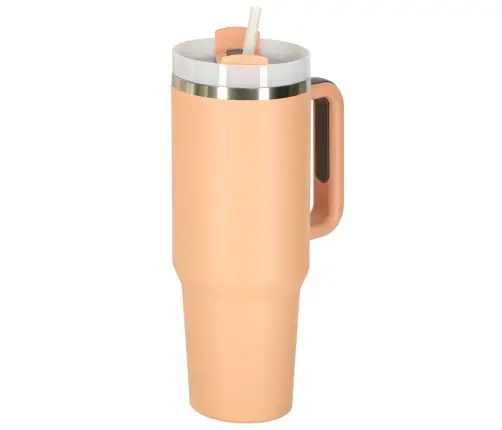 Termiskā krūze ar salmiņu un rokturi termoss 1200ml pulverveida rozā krāsā