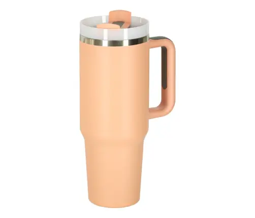 Termiskā krūze ar salmiņu un rokturi termoss 1200ml pulverveida rozā krāsā