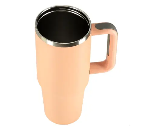 Termiskā krūze ar salmiņu un rokturi termoss 1200ml pulverveida rozā krāsā