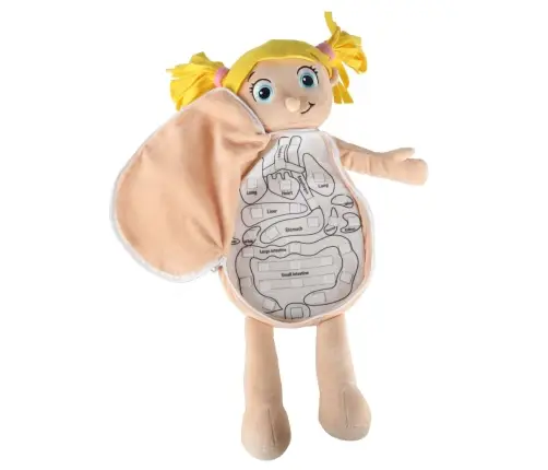 Maskot lelle, kas mācās anatomiju meitene