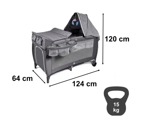 Ceļojumu gultiņa salokāms divu līmeņu pārtinamais galds maks. 15 kg