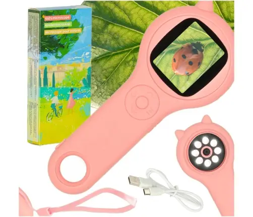 Optiskā mikroskopa digitālā lupa 500x 2Mpx rozā krāsā