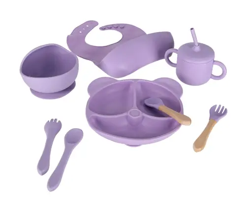 Bērnu silikona piederumu komplekts ar 8 gabaliem violets