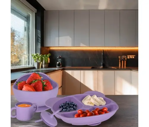 Bērnu silikona piederumu komplekts ar 8 gabaliem violets