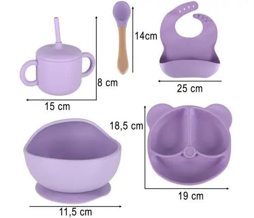 Bērnu silikona piederumu komplekts ar 8 gabaliem violets