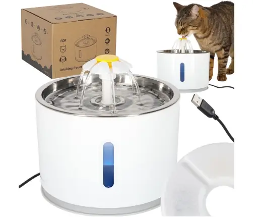 Dzirdinātājs strūklaka sunim kaķim automātiskais USB LED dzirdinātājs 2,4 l tīrīšanas filtrs