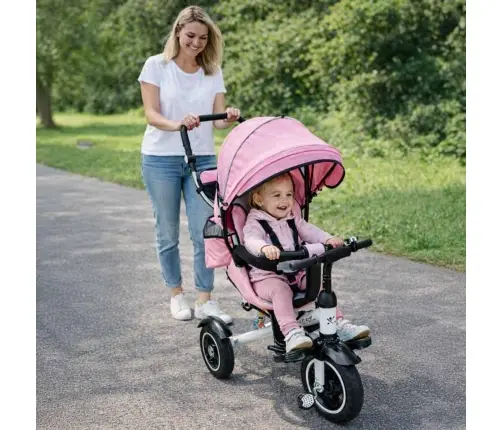 Trike Fix V3 tricikls 3in1 ratiņi velosipēds 360 grozāms bezmaksas ritenis rozā krāsā
