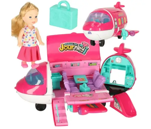 Pasažieru lidmašīna lellēm 2in1 saliekamie aksesuāri rozā krāsā