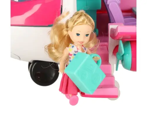 Pasažieru lidmašīna lellēm 2in1 saliekamie aksesuāri rozā krāsā