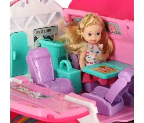 Pasažieru lidmašīna lellēm 2in1 saliekamie aksesuāri rozā krāsā