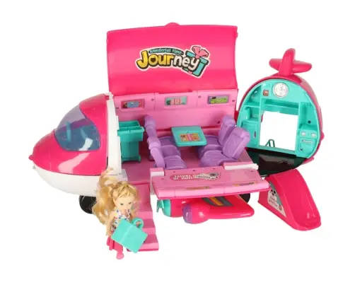 Pasažieru lidmašīna lellēm 2in1 saliekamie aksesuāri rozā krāsā