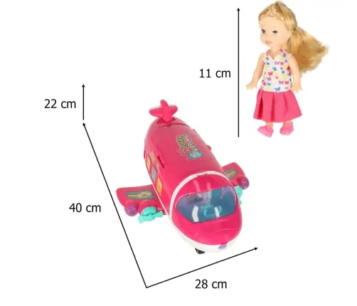 Pasažieru lidmašīna lellēm 2in1 saliekamie aksesuāri rozā krāsā