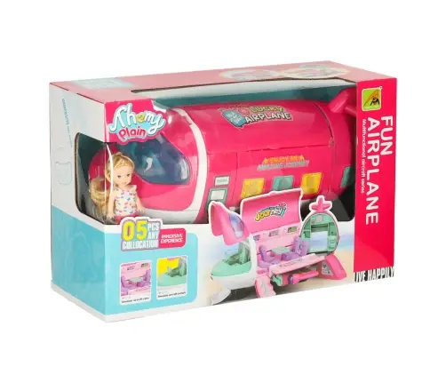 Pasažieru lidmašīna lellēm 2in1 saliekamie aksesuāri rozā krāsā