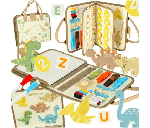 Sensorā sensorā montessori manipulatīvā tāfele dinozauru gadījumā